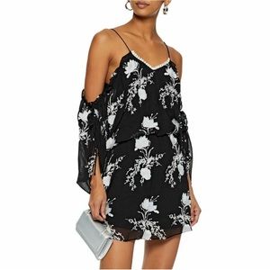 Alice + Olivia Holden Embroidered Floral Mini Dress Cold Shoulder Large sz 12